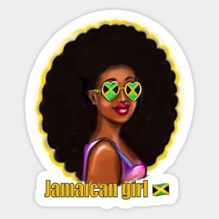 Jamaican girl 4 with Jamaica flag  colors colours shades big natural afro hair. The best Gifts for black women 2022 Jamaica Sticker